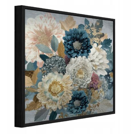 cadre métallique noir Peinture fleurs abstraite loft salon chambre 50x50