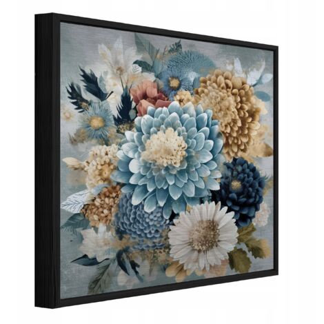 cadre métallique noir Peinture fleurs abstraite loft salon chambre 50x50
