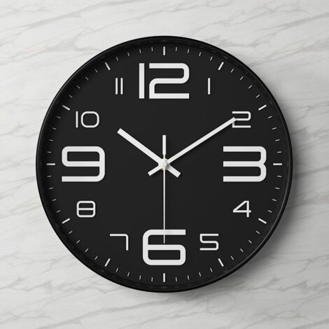 Cadre noir 30 cm, fond noir, horloge murale silencieuse sans tic-tac, grande taille, facile à lire, idéale pour la décoration.