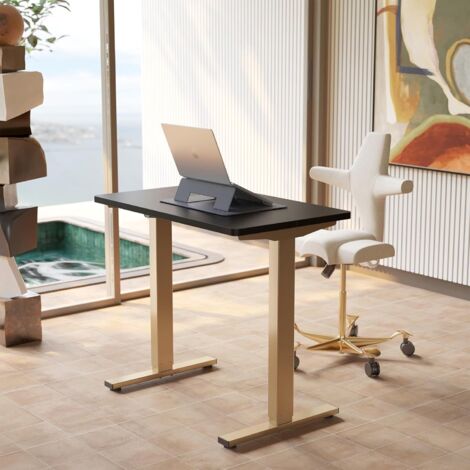 Cadre Noir et Or, 80 x 48cm Bureau Assis Debout Électrique, Réglable en Hauteur, 4 Positions Mémorisées, pour Travail à Domicile et Ordinateur