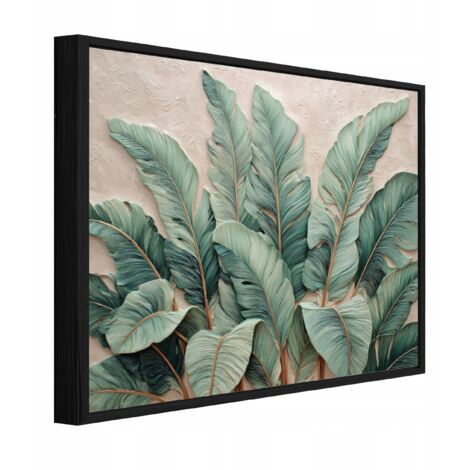 cadre noir Peinture sur toile feuilles béton 3d salon chambre 120x80