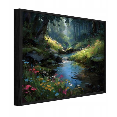 cadre noir Peinture sur toile fort nature arbres salon chambre 60x40