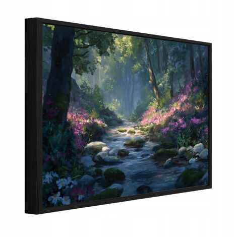 cadre noir Peinture sur toile fort nature rivire salon chambre 100x70