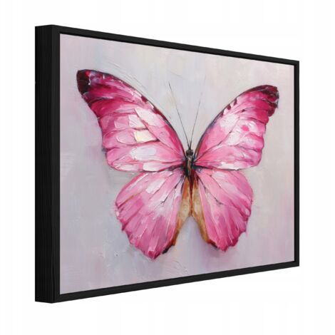 cadre noir Peinture sur toile papillon rose béton salon chambre 100x70
