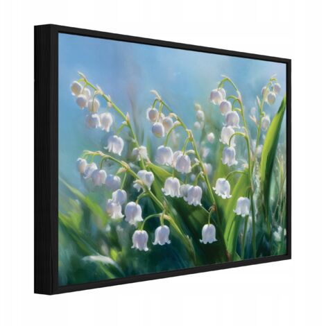 cadre noir tableau perce-neige fleurs salon chambre 120x80