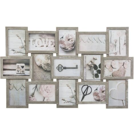Cadre Pêle-mêle Multivues 15 Photos en bois patiné 72.4 x 44.8 cm - Atmosphera