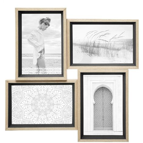 Cadre Pêle-mêle Multivues 4 Photos en bois et verre 31 x 31 cm - Atmosphera
