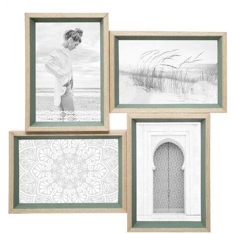Cadre Pêle-mêle Multivues 4 Photos en bois et verre 31 x 31 cm - Atmosphera