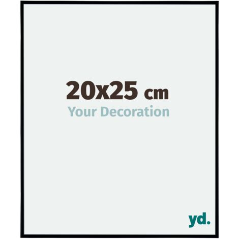 Cadre photo 20x25 cm en plastique noir mat – Plaque de verre résistante aux UV – Système anti-reflet – Format portrait/paysage
