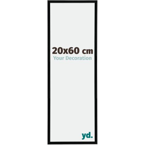 Cadre photo 20x60 cm en plastique noir brillant – Plaque de verre résistante aux UV – Système anti-reflet pour mise en valeur d'art