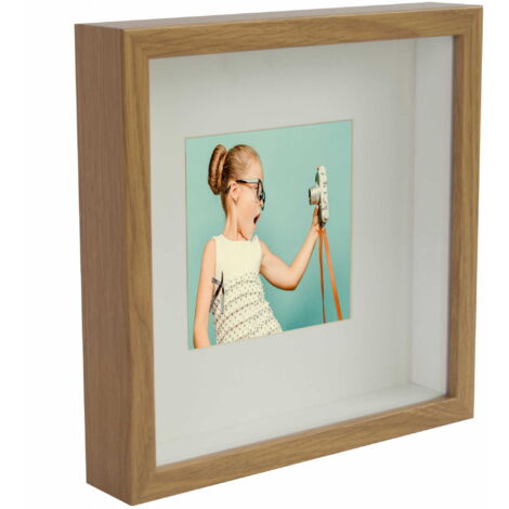Cadre photo 3D, boîte à ombres profonde, 23 x 23 (25 x 25) cm, carré, chêne