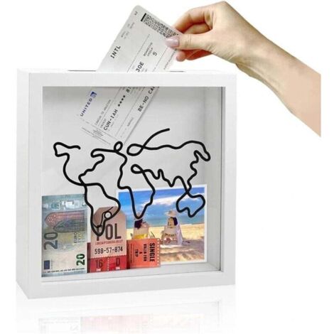 Cadre Photo 3D Réglable 20 x 20 x 4,4 cm avec Espace de Rangement pour Photos, Billets et Cartes Ortviai