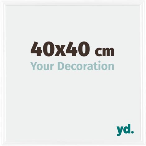 Cadre photo 40x40 cm en plastique blanc brillant – Plaque de verre résistante aux UV – Système anti-reflet pour portrait/paysage