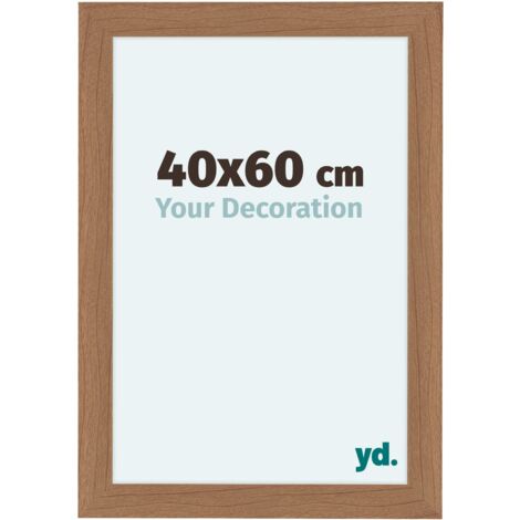 Cadre photo 40x60 cm en MDF – Noyer clair – Plaque de verre acrylique anti-reflets – Utilisable horizontalement et verticalement