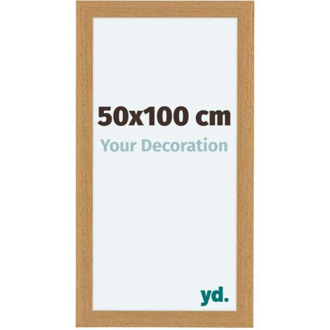 Cadre photo 50x100 cm en MDF avec finition hêtre – Plaque de verre acrylique anti-reflets – Utilisation horizontale ou verticale