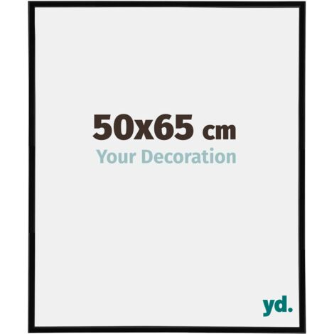 Cadre photo 50x65 cm en plastique noir brillant – Plaque de verre résistante aux UV – Système anti-reflet – Fabriqué sur commande