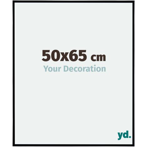 Cadre photo 50x65 cm – Noir mat en plastique – Plaque de verre résistante aux UV – Système anti-reflet pour portrait/paysage