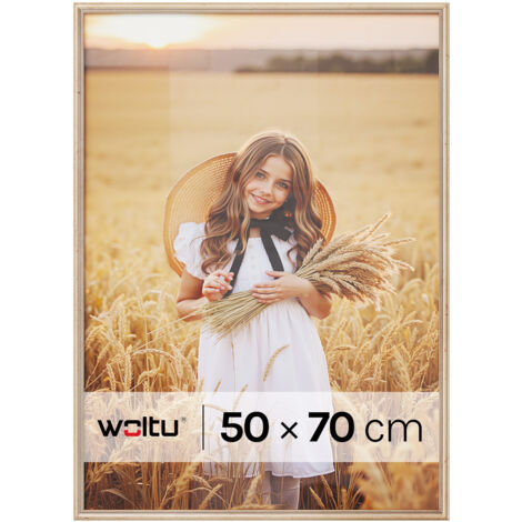 Cadre Photo 50x70 cm WOLTU, Cadre en Bois Massif, Décoration Murale ou sur Table, avec Passe Partout, Doré