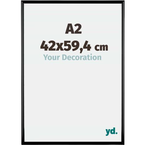 Cadre photo A2 42x59,4 cm – Plastique noir brillant avec bord bordeaux – Panneau anti-reflet – Pour portrait et paysage