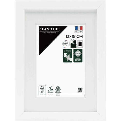 Cadre Photo Blanc 13x18 cm et 18x13 cm - Convient au A6 et Carte Postale  – Baguette fine et minimaliste - Cadre Photo Wild en Résine recyclée, Fabriqué en France - Verre acrylique Incassable