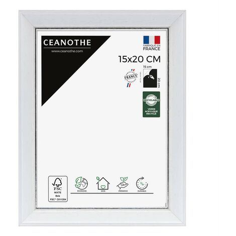 Cadre Photo Blanc 15x20 cm et 20x15 cm - Convient au A5, A6 et Carte Postale  - Nez biseauté en argent patiné  - Cadre Photo Vittoria Bois Massif FSC - Fabriqué en France - Verre acrylique Incassable