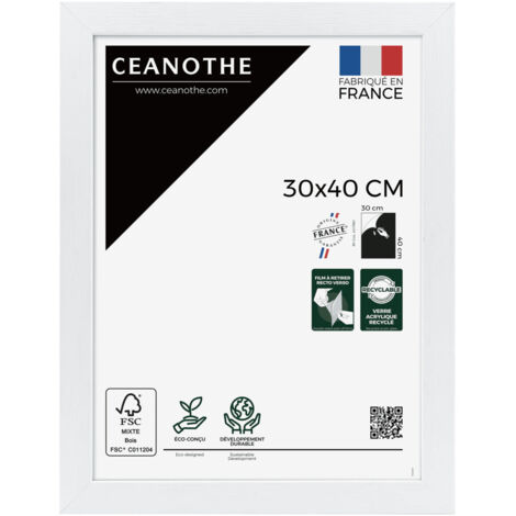 Cadre Photo Blanc 30x40 cm et 40x30 cm - Cadre Photo Bois FSC - Convient au Format A4 – Fabriqué en France – Cadre Photo Karma Blanc - Verre acrylique Incassable