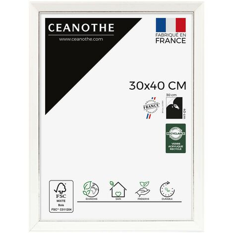 Cadre Photo Blanc 30x40 cm et 40x30 cm - Convient au A4 - Nez biseauté en argent patiné  - Cadre Photo Vittoria Bois Massif FSC - Fabriqué en France - Verre acrylique Incassable