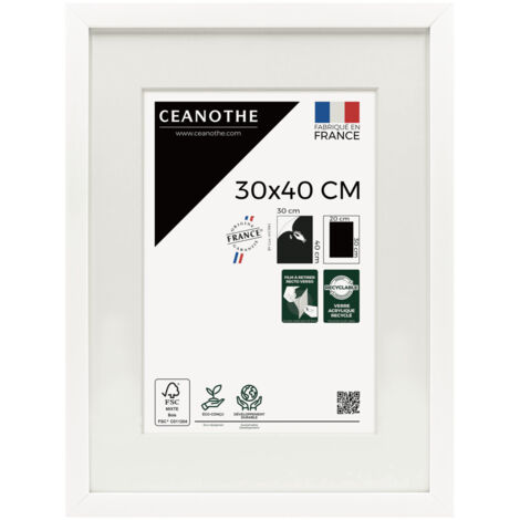Cadre Photo Blanc 30x40 cm et 40x30 cm, passe-partout intégré – Convient au A4 - Effet caisse – Cadre Photo Milan en Résine Recyclée - Fabriqué en France - Verre acrylique Incassable