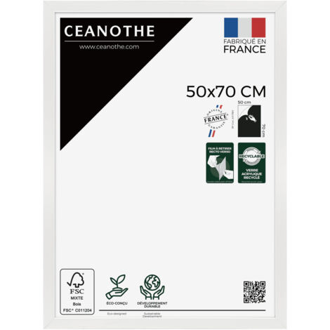 Cadre Photo Blanc 50x70 cm et 70x50 cm - Convient au A2 et Affiche Poster – Cadre pour Photo 50x70 cm, Affiche ou Poster - Cadre Photo Eternel Blanc 50x70 cm - Fabriqué en France - Verre acrylique Inc