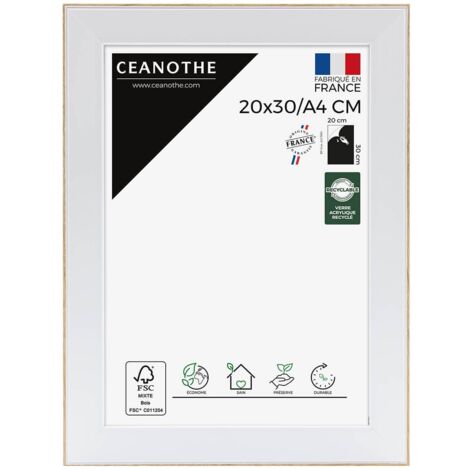 Cadre Photo Blanc et Bois brut 20x30 cm et 30x20 cm - Convient au A4 - Cadre Blanc et Bois brut – Cadre Photo Newton Bois brut 20x30 cm - Fabriqué en France - Verre acrylique Incassable
