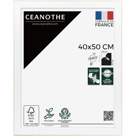 Cadre Photo Blanc et Bois brut 40x50 cm et 50x40 cm - Convient au A3 - Cadre Blanc et Bois brut – Cadre Photo Newton Bois brut 40x50 cm - Fabriqué en France - Verre acrylique Incassable