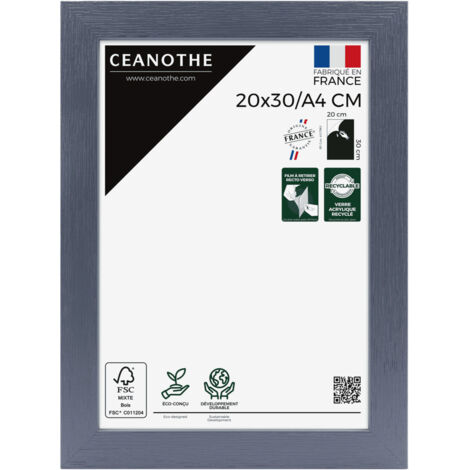 Cadre Photo Bleu 20x30 cm et 30x20 cm - Cadre Photo Bois FSC - Convient au Format A4 – Fabriqué en France – Cadre Photo Karma Bleu - Verre acrylique Incassable