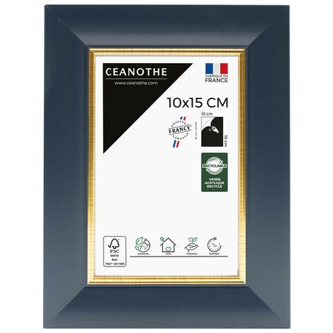 Cadre Photo Bleu et Dorée 10x15 cm et 15x10 cm - Convient au A6 et Carte Postale – Cadre pour photo 10x15 cm - Cadre Photo Hades 10x15 cm Recyclable - Fabriqué en France - Verre acrylique Incassable