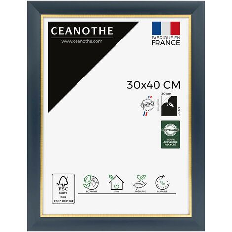 Cadre Photo Bleu et Dorée 30x40 cm et 40x30 cm - Convient au A4 – Cadre pour photo 30x40 cm - Cadre Photo Hades 30x40 cm Recyclable - Fabriqué en France - Verre acrylique Incassable