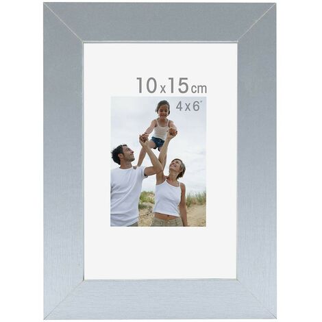 Cadre Photo Bois 10x15 cm - Couleur Bois Aluminium - Bois reconstitué - Cadre pour photo 10x15 cm - Baguettes larges et plates - Marque Française – Cadre Photo Optimo Aluminium 15x10 cm
