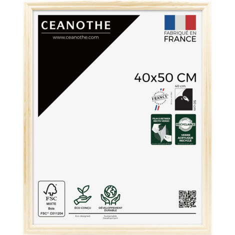 Cadre Photo Bois Brut 40x50 cm et 50x40 cm - Cadre Photo Bois Naturel FSC – Convient au A3 – Fabriqué en France – Cadre Photo Circée Authentic 40x50 cm - Verre acrylique Incassable