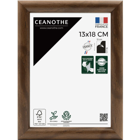 Cadre Photo Brun 13x18 cm et 18x13 cm - Convient au A6 et Carte Postale  – Baguettes arrondies – Cadre Photo Shelter en Résine recyclée - Fabriqué en France - Verre acrylique Incassable