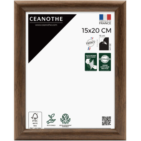 Cadre Photo Brun 15x20 cm et 20x15 cm - Convient au A5, A6 et Carte Postale  – Baguettes arrondies – Cadre Photo Shelter en Résine recyclée - Fabriqué en France - Verre acrylique Incassable