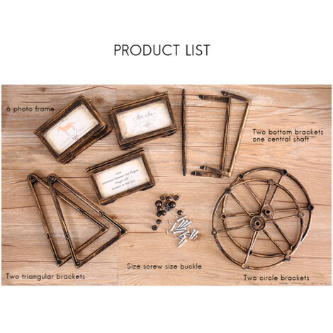 Cadre Photo Décoratif Vintage Cadre Photo Roue Ferris Rotative avec 6 Cadres PVC pour Photos 5 Pouces Dimensions 19x33.5cm