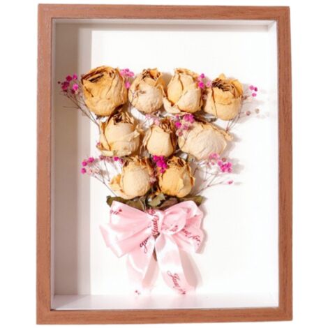 Cadre Photo DIY 10 Pouces avec Roses en Fleurs Séchées - Cadre Profond Multifonctionnel avec Structure Bois + Verre pour Décoration et Souvenirs Personnels