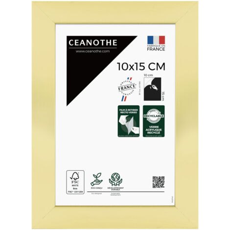 Cadre Photo Doré 10X15 cm et 15x10 cm - Convient au A6 et Carte Postale  – Fabriqué en France - Cadre Precious Doré 10X15 cm - Cadre photo en Résine recyclée - Verre acrylique Incassable