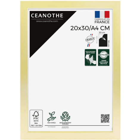 Cadre Photo Doré 20X30 cm/A4 et 30x20 cm/A4 - Convient au A4 – Fabriqué en France - Cadre Precious Doré 20X30 cm/A4 - Cadre photo en Résine recyclée - Verre acrylique Incassable