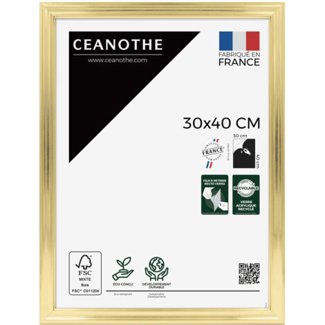 Cadre Photo Doré 30x40 cm et 40x30 cm – Cadre pour Photo 30x40 cm - Convient au A4 – Fabriqué en France – Cadre Photo Julia Doré 30x40 cm en résine recyclée - Verre acrylique Incassable