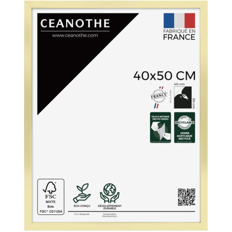 Cadre Photo Doré 40X50 cm et 50x40 cm - Convient au A3 – Fabriqué en France - Cadre Precious Doré 40X50 cm - Cadre photo en Résine recyclée - Verre acrylique Incassable