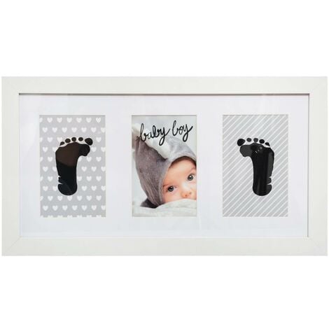 Relaxdays Cadre photos bébé avec empreintes plâtre, jeu pour main ou pied;  DIY empreinte bébé avec cadre, blanc