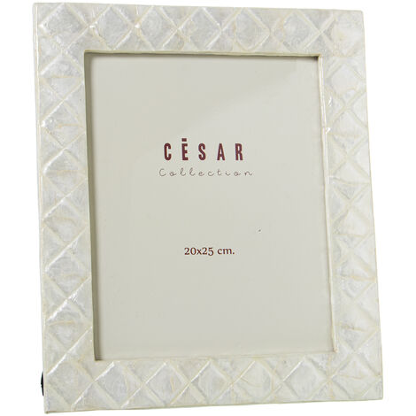 Cadre photo en nacre 20x25 cm, losanges naturels en relief