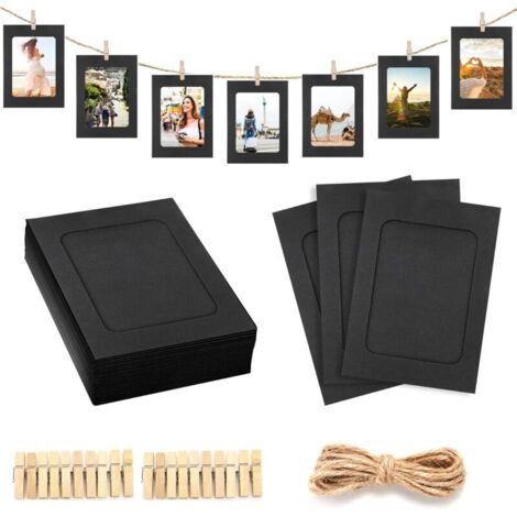 Cadre Photo en Papier 11.5 15.2CM DIY Cadre Photo Carton 20 Pièces Noir Cadre en Carton pour Photo avec 20 Clips et Cordes, pour Décoration Murale