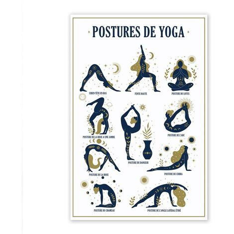Cadre photo en toile Postures de Yoga 40x60 cm – Matériaux toile et bois – Décoration zen pour intérieur – Parfait pour amateurs de méditation – Sud Trading