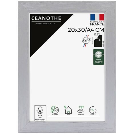 Cadre Photo Gris 20x30 cm et 30x20 cm - Cadre Photo Bois FSC - Convient au Format A4 – Fabriqué en France – Cadre Photo Karma Gris - Verre acrylique Incassable