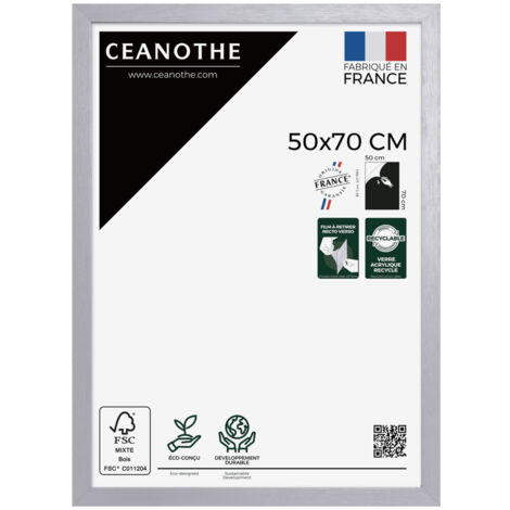 Cadre Photo Gris 50x70 cm et 70x50 cm - Cadre Photo Bois FSC - Convient au Format A2 et Affiche Poster – Fabriqué en France – Cadre Photo Karma Gris - Verre acrylique Incassable